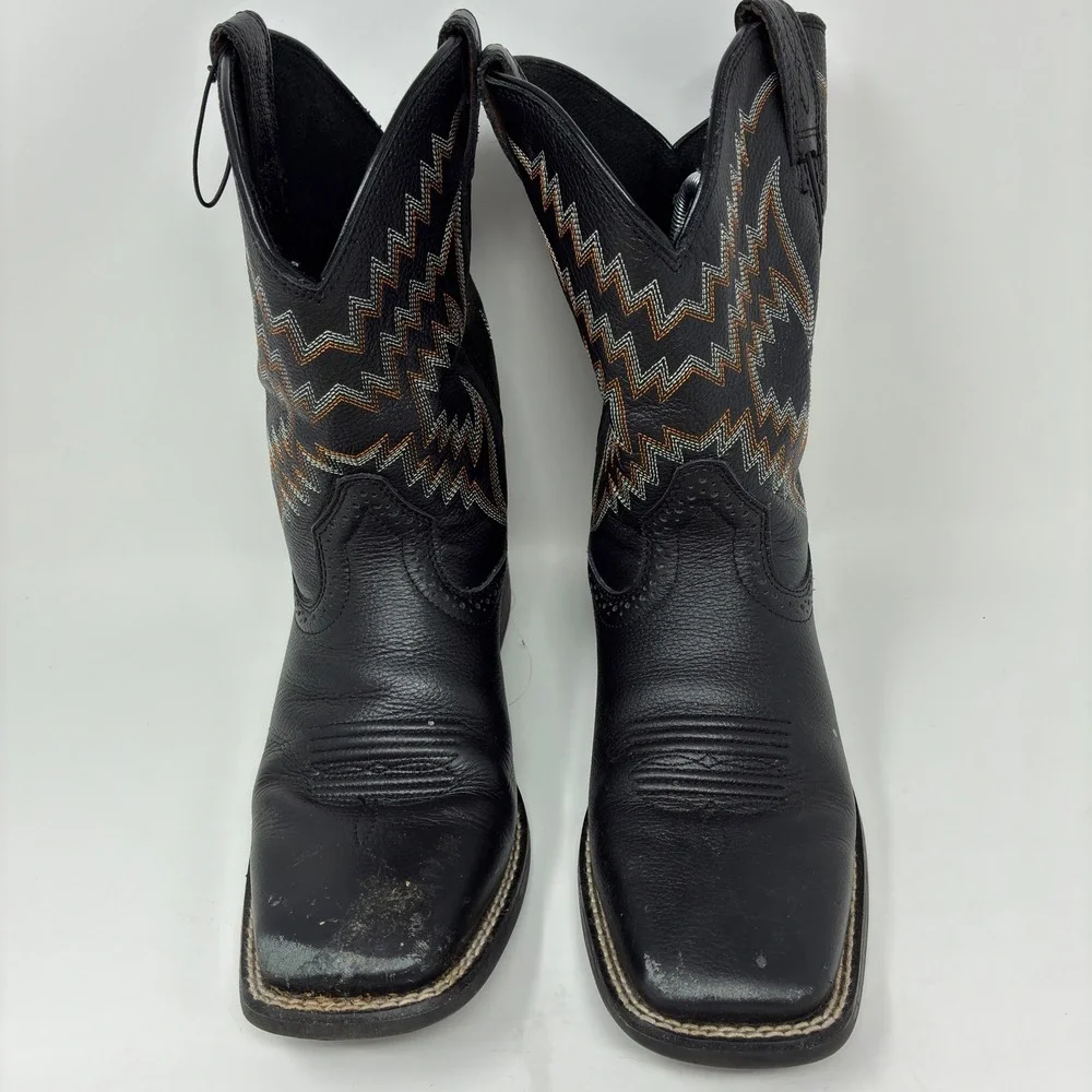 Ariat Tycoon Boys Size 5 Black Leather Square Toe Western Cowboy Boots